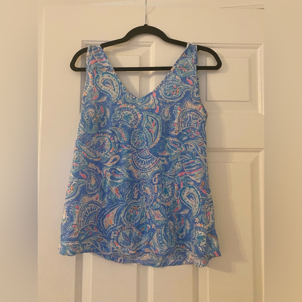 Lily Pulitzer Gigi Tank Top: Blue Paisley Sleeveless Top EUC - Picture 3 of 4